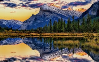 Картинка Mount Rundle, горы, отражение, Альберта, Alberta, Банф, озеро, Canada, Banff National Park, Vermillion Lakes, Канада
