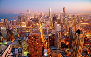 Картинка Chicago, рассвет, небоскребы, morning, city, город