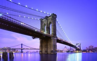 Картинка nyc, brooklyn bridge, new york city, usa, нью-йорк, blue hour, twilight, сша