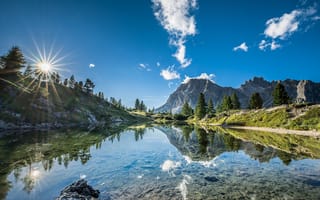 Картинка небо, South Tyrol, Dolomites, Доломитовые Альпы, горы, Южный Тироль, Италия, отражение, Lago di Limides, Italy, озеро
