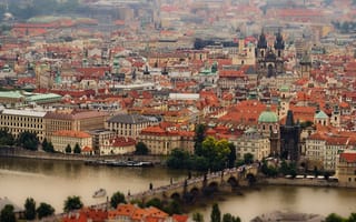 Картинка Prague, река Влтава, Czech Republic, Vltava River, здания, Прага, панорама, Чехия, Карлов мост, Charles Bridge