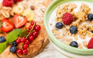 Картинка ягоды, завтрак, milk, клубника, breakfast, мюсли, muesli, fresh berries