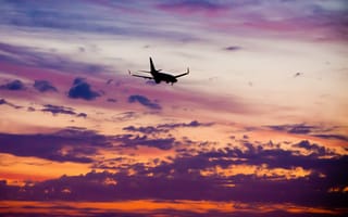 Картинка Самолет, пассажирский, вечер, высота, закат, полет, небо, облака