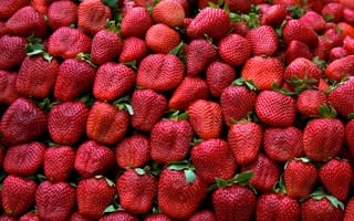 Картинка strawberries, pattern, fruit, red, green, leaves