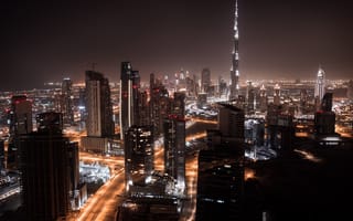 Картинка дома, naght, огни, дороги, Дубай, ночь, Dubai, высотки, панорама, city