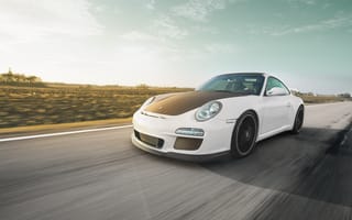 Картинка Porsche, дорога, GT3, 911, в движение, спорткар, порше, white, белый