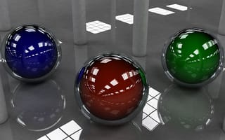 Картинка шары, зелёный, красный, синий, сферы, отражение