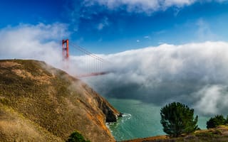 Картинка Калифорния, облака, мост, туман, Сан-Франциско, золотые ворота