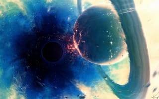 Картинка Черная дыра, энергия, разрушение, звезды, планеты