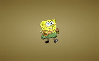 Картинка Губка Боб квадратные штаны, улыбка, веселуха, SpongeBob SquarePants, гавайская гитара, тросник