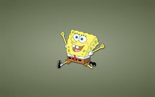 Картинка Губка Боб квадратные штаны, бежит, желтый, SpongeBob SquarePants, счастливый, улыбка