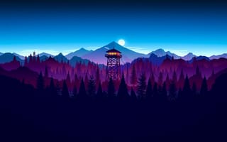 Картинка Firewatch, kumo, forest, sunset artwork, sky, game, night, cloud, moon