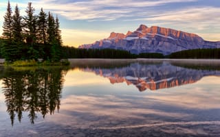 Картинка озеро, облака, Национальный парк Банф, небо, горы, лес, Канада, Jack Lake