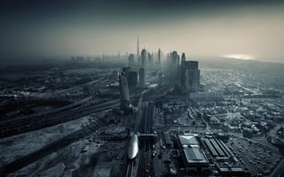 Картинка закат, Эмираты, мегаполис, город, небоскребы, Дубай, city, дороги, sunset, ОАЭ, здания, Dubai