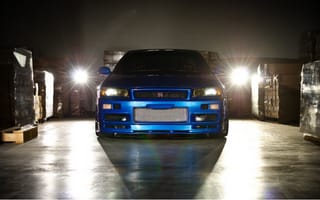 Картинка Nissan, r34, skyline, машина, форсаж 4, ниссан, fast and furious, blue car, gt-r