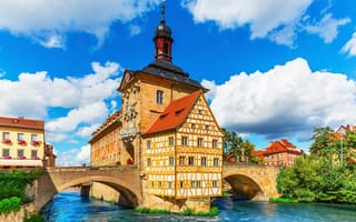 Картинка City Hall, мост, Regnitz river, Bamberg, Германия, Бавария, ратуша, Бамберг, Bavaria, Germany, река Регниц