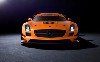 Картинка Mercedes-Benz, мерседес бенц, front, GT3, orange, AMG, оранжевый, SLS