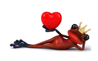 Картинка frog, prince, лягушка, heart, 3d, love, funny
