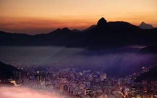 Картинка Rio de Janeiro, горы, город, огни, Рио-де-Жанейро