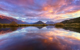 Картинка Южный остров, облака, Уакатипу, озеро, отражения, Новая Зеландия, небо, горы