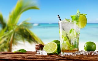 Картинка tropical, лайм, fresh, море, мохито, mojito, drink, коктейль, lime, cocktail
