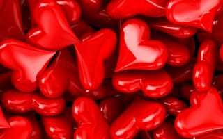 Картинка сердца, День святого Валентина, много, сердечки, красные, 3D графика