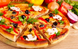 Картинка пицца, vegetables, овощи, pizza, greens, зелень, stuffing, начинка