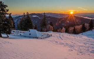 Картинка зима, горы, ☀, утро, снег, солнце