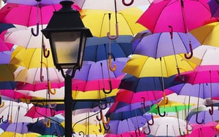 Картинка umbrellas, фонари, зонтики, colors, lanterns