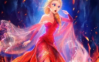 Картинка elsa, огонь, disney, платье, Frozen, королева, Snow Queen