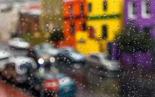 Картинка drops, улица, дождь, rain, стекло, city, капли, макро, glass, город