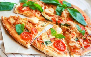 Картинка пицца, еда, овощи, помидоры, мясо, лук, курица, сыр