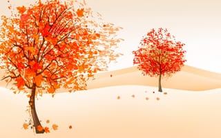 Картинка листва, деревья, ветер, рисунок, осень