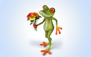 Картинка 3d, frog, лягушка, funny, цветы