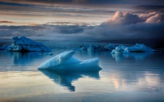 Картинка Исландия, лагуна, ледник, синий лед