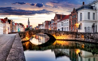 Картинка город, Бельгия, Bruges, река, улицы, вечер, Брюгге, Belgium