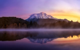 Картинка США, гора Маунт Шаста, озеро Siskiyou, утро, штат Калифорния