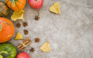 Картинка осень, листья, тыква, wood, яблоки, autumn, leaves, фрукты