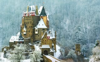 Картинка Эльц, Германия, горы, замок, склон, снег, лес, Виршем
