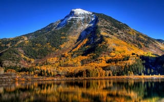 Картинка озеро, деревья, горы, осень