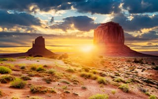Картинка США, солнце, пустыня, штат Аризона, свет, Юта, Долина монументов, геологическое образование