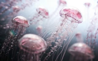 Картинка Розовые медузы, свет, подводный мир