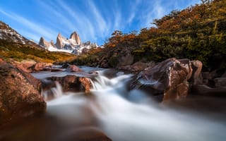 Картинка Южная Америка, горы Анды, камни, поток, Патагония, река