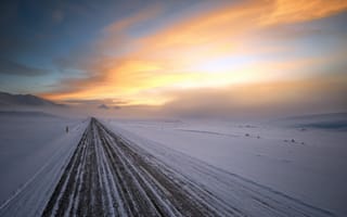 Картинка дорога, зима, пейзаж, закат