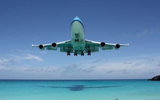 Картинка Boeing 747, океан, тень, Боинг