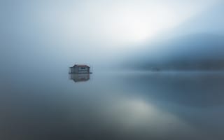 Картинка озеро, утро, туман