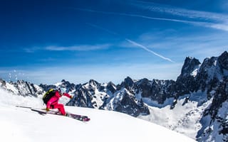 Картинка лыжи, небо, лыжник, снег, горы, зима, облака, экстремальный спорт