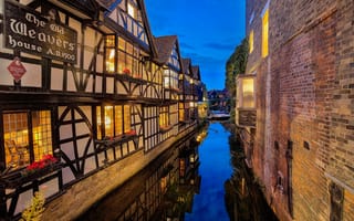 Картинка отражение, река, Англия, здания, стена, канал, Кент, дома