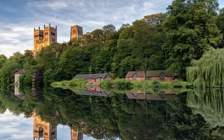 Картинка Англия, Деревья, Дом, Отражение, Durham city, Река, Природа