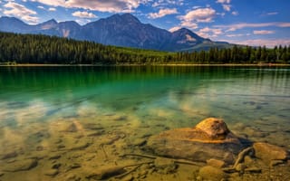 Картинка Озеро, лес, горы, камни